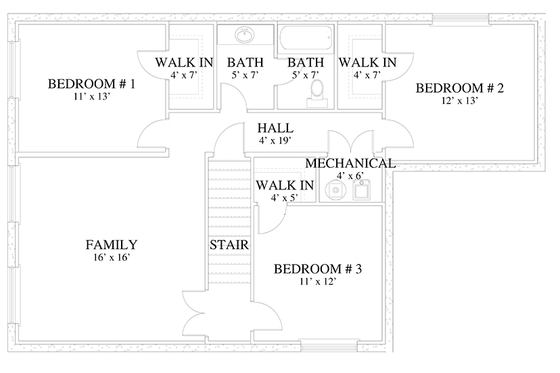 Floor Plan - Lower Floor for Traditional House Plan #1060-17 - 7 bed, 4 bath