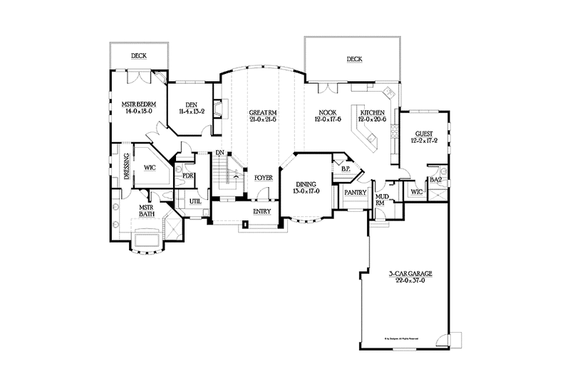 Dream House Plan - Floor Plan - Main Floor for Prairie House Plan #132-557 - 4 bed, 4 bath