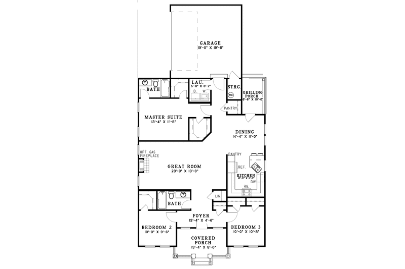 Home Plan - Floor Plan - Main Floor for Craftsman House Plan #17-3085 - 3 bed, 2 bath