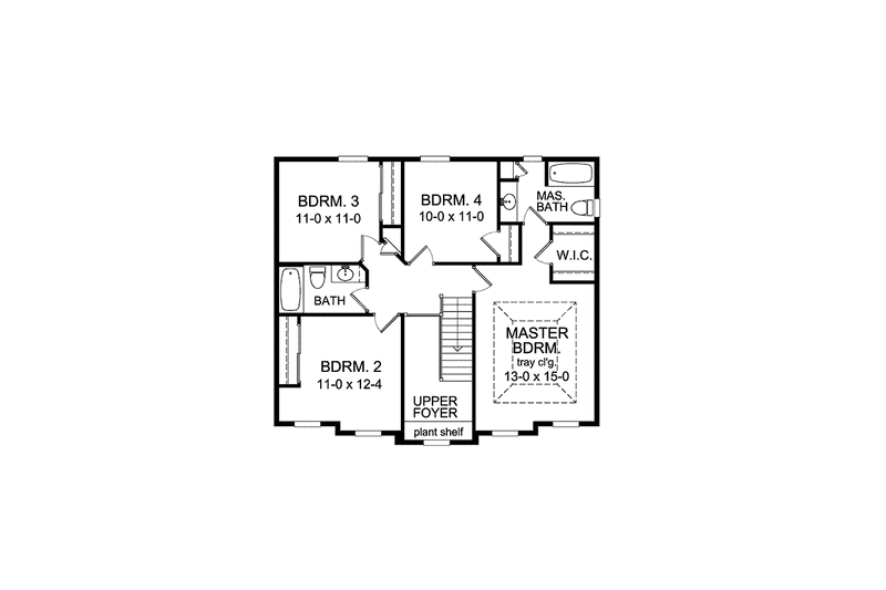 House Blueprint - Floor Plan - Upper Floor for Classical House Plan #1010-10 - 4 bed, 2.5 bath