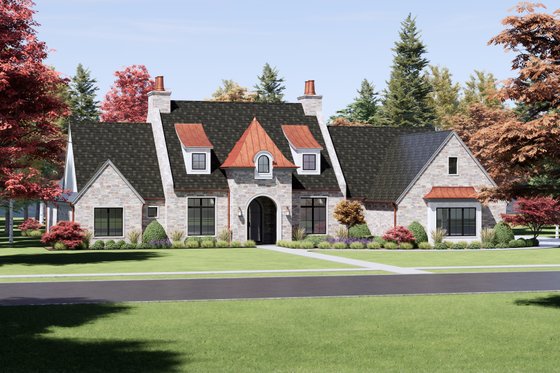 Exterior - Front Elevation 3 for Tudor House Plan #1096-15 - 4 bed, 4.5 bath