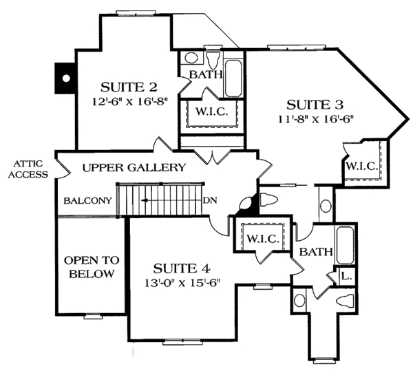 House Blueprint - European Floor Plan - Upper Floor Plan #453-315