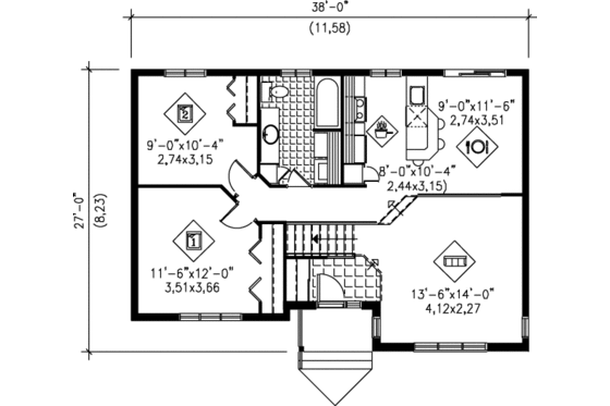 Floor Plan - Main Floor for Ranch House Plan #25-1024 - 2 bed, 1 bath