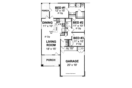 Floor Plan - Main Floor for Craftsman House Plan #513-2106 - 3 bed, 2 bath