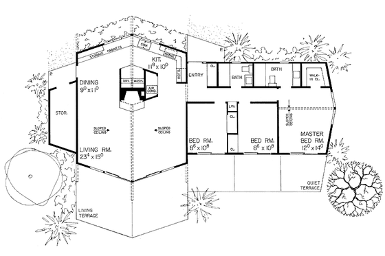 Floor Plan - Main Floor for Contemporary House Plan #72-545 - 3 bed, 2 bath