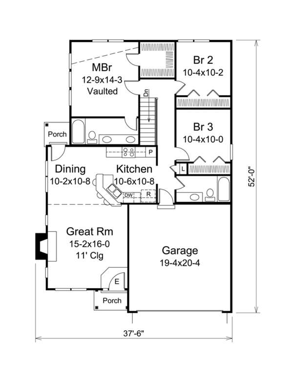 House Blueprint - Ranch Floor Plan - Main Floor Plan #57-614