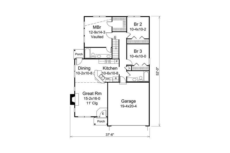 House Plan Design - Floor Plan - Main Floor for Ranch House Plan #57-614 - 3 bed, 2 bath