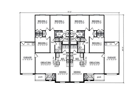 Floor Plan - Main Floor for Traditional House Plan #42-378 - 3 bed, 2 bath