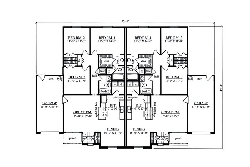Home Plan - Floor Plan - Main Floor for Traditional House Plan #42-378 - 3 bed, 2 bath