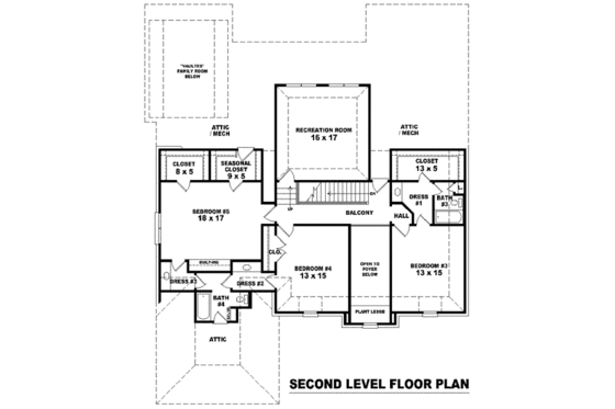 Floor Plan - Upper Floor for European House Plan #81-1586 - 5 bed, 4.5 bath