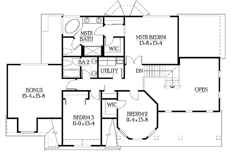 Dream House Plan - Floor Plan - Upper Floor for Craftsman House Plan #132-301 - 3 bed, 2.5 bath