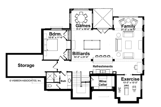 Floor Plan - Lower Floor for European House Plan #928-180 - 3 bed, 3.5 bath