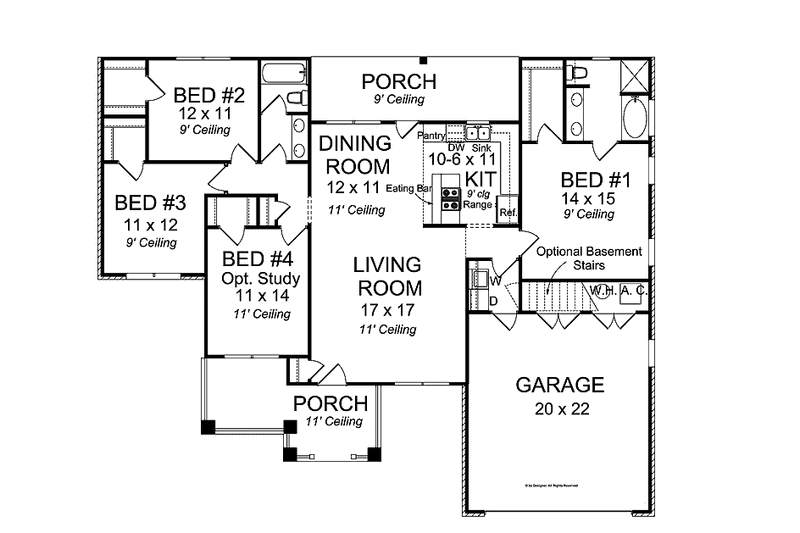 Architectural House Design - Floor Plan - Main Floor for Traditional House Plan #513-2136 - 4 bed, 2 bath