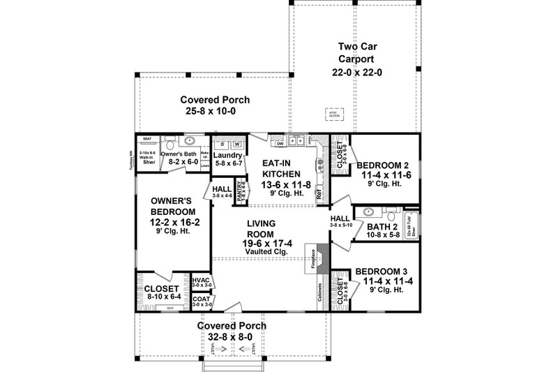House Blueprint - Floor Plan - Main Floor for Country House Plan #21-466 - 3 bed, 2 bath