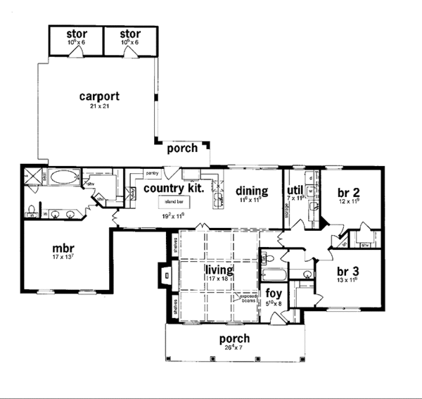 House Design - Country Floor Plan - Main Floor Plan #36-610
