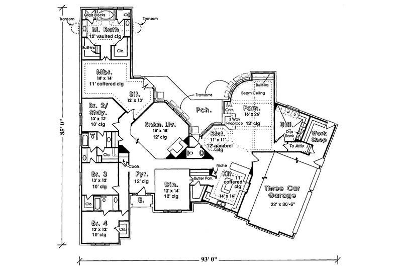 House Blueprint - Floor Plan - Main Floor for European House Plan #974-12 - 3 bed, 3.5 bath