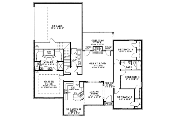Floor Plan - Main Floor for Ranch House Plan #17-3175 - 4 bed, 2 bath