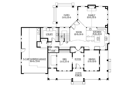 Floor Plan - Main Floor for Craftsman House Plan #132-261 - 3 bed, 2.5 bath