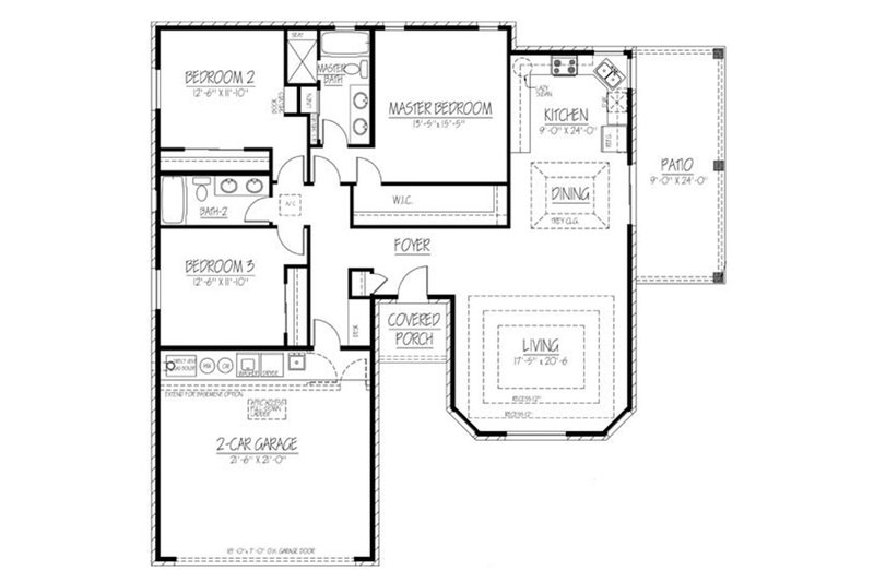 House Blueprint - Floor Plan - Main Floor for Ranch House Plan #1061-11 - 3 bed, 2 bath