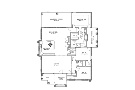 Floor Plan - Main Floor for Southern House Plan #8-242 - 3 bed, 2 bath