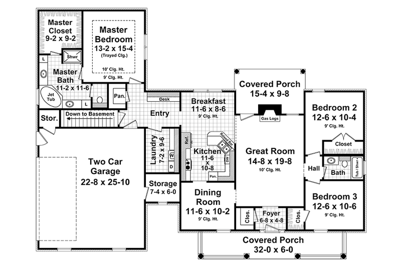 Home Plan - Floor Plan - Main Floor for Ranch House Plan #21-437 - 3 bed, 2 bath