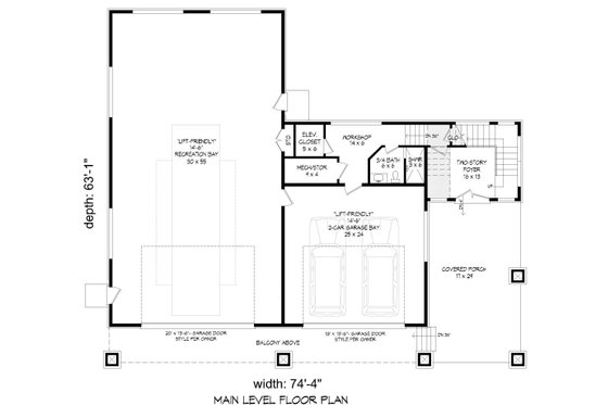 Floor Plan - Lower Floor for Contemporary House Plan #932-988 - 2 bed, 3 bath