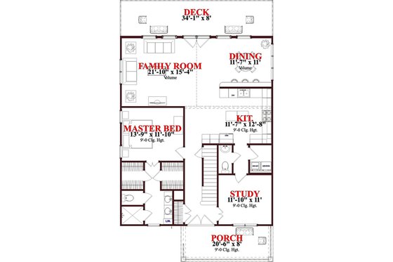 Floor Plan - Main Floor for Cottage House Plan #63-262 - 3 bed, 2.5 bath