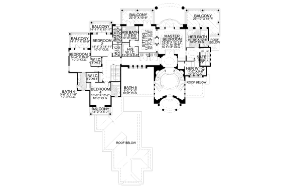 Floor Plan - Upper Floor for Mediterranean House Plan #420-198 - 5 bed, 8.5 bath