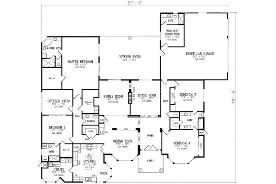 Floor Plan - Main Floor for Adobe / Southwestern House Plan #1-850 - 4 bed, 4.5 bath