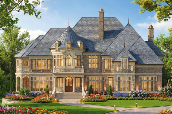 Exterior - Front Elevation 4 for European House Plan #119-204 - 5 bed, 4 bath