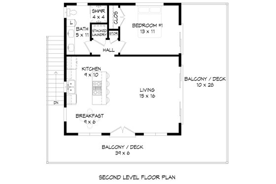 Floor Plan - Upper Floor for Beach House Plan #932-892 - 1 bed, 1 bath