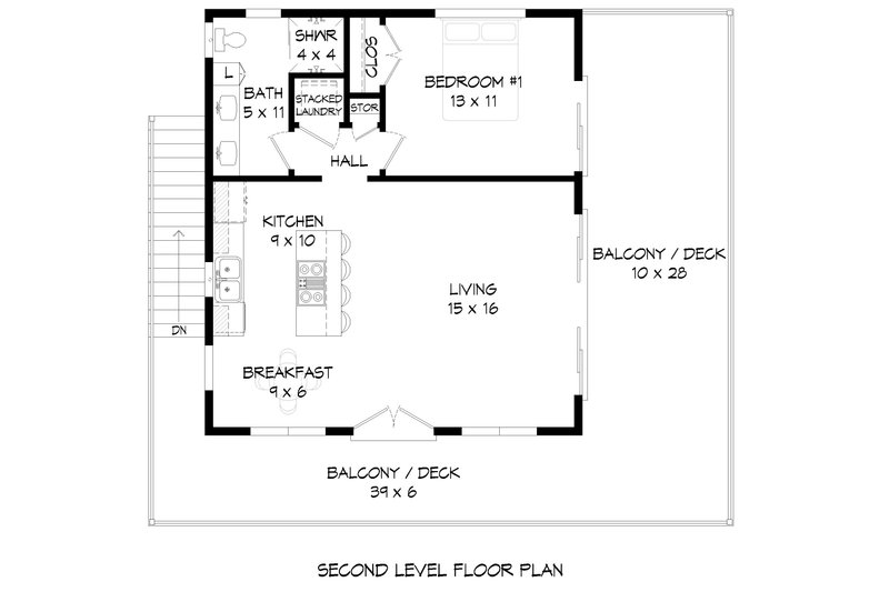 Home Plan - Floor Plan - Upper Floor for Beach House Plan #932-892 - 1 bed, 1 bath