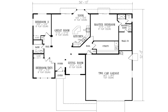 Floor Plan - Main Floor for Adobe / Southwestern House Plan #1-343 - 3 bed, 2 bath