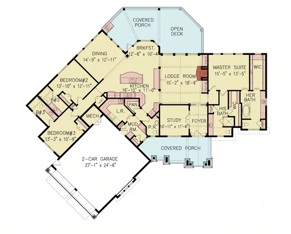 Dream House Plan - Floor Plan - Main Floor for Country House Plan #54-715 - 3 bed, 4 bath