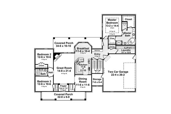 Floor Plan - Main Floor for Country House Plan #21-374 - 3 bed, 2 bath