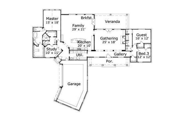 Floor Plan - Main Floor for Traditional House Plan #411-539 - 3 bed, 3 bath