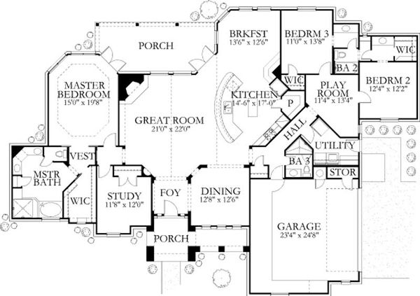 Architectural House Design - Country Floor Plan - Main Floor Plan #80-174