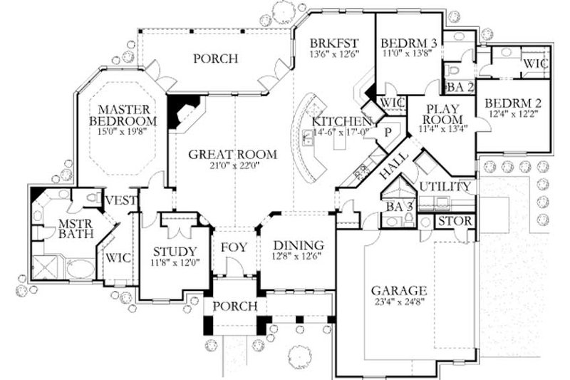Architectural House Design - Floor Plan - Main Floor for Country House Plan #80-174 - 4 bed, 3 bath