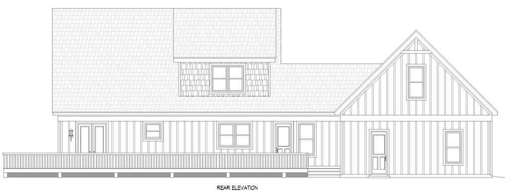 Exterior - Rear Elevation 1 for Farmhouse House Plan #932-1427 - 3 bed, 2 bath