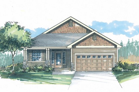 Exterior - Front Elevation for Craftsman House Plan #53-458 - 2 bed, 2 bath