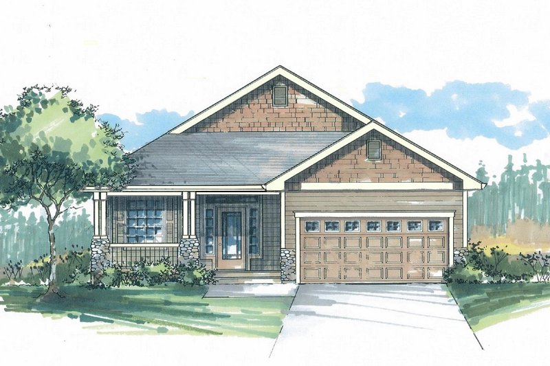 Exterior - Front Elevation 2 for Craftsman House Plan #53-458 - 2 bed, 2 bath