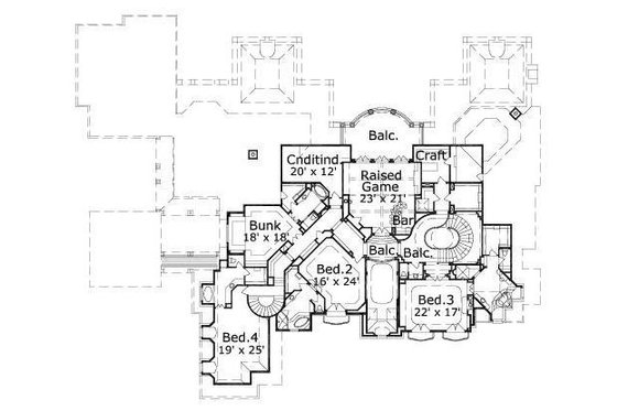 Floor Plan - Upper Floor for European House Plan #411-424 - 5 bed, 5.5 bath