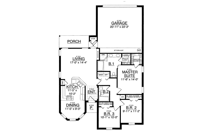 Home Plan - Floor Plan - Main Floor for Traditional House Plan #40-468 - 3 bed, 2 bath