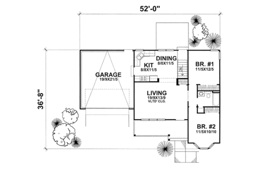 Floor Plan - Main Floor for Traditional House Plan #50-130 - 2 bed, 1 bath