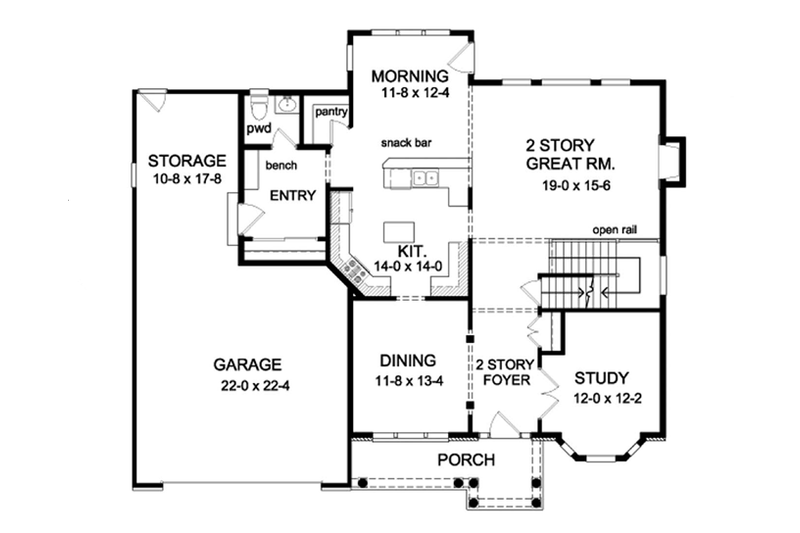 House Design - Floor Plan - Main Floor for Colonial House Plan #1010-64 - 4 bed, 2.5 bath