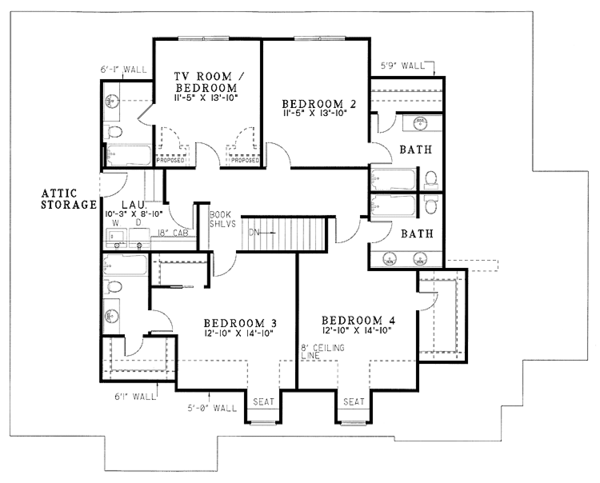 Architectural House Design - Traditional Floor Plan - Upper Floor Plan #17-2638