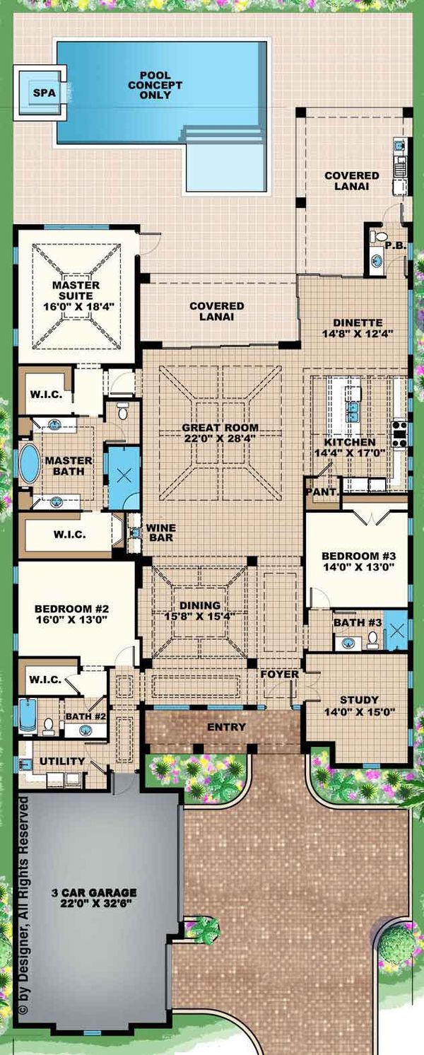 House Design - Mediterranean Floor Plan - Main Floor Plan #1017-156