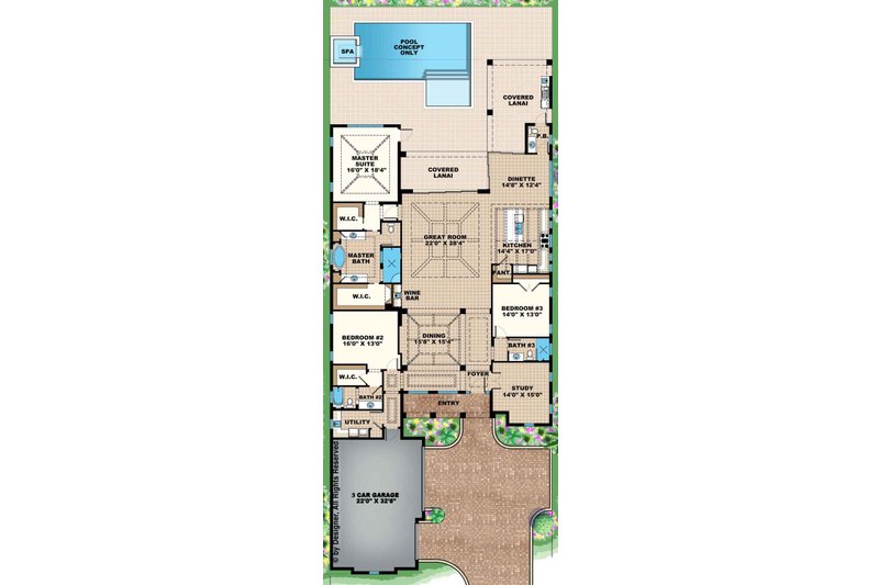 Architectural House Design - Floor Plan - Main Floor for Mediterranean House Plan #1017-156 - 3 bed, 3.5 bath