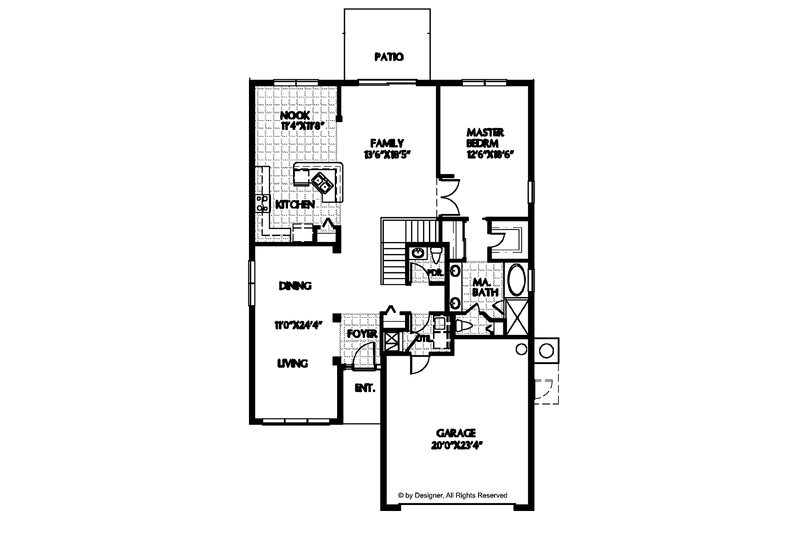 Architectural House Design - Floor Plan - Main Floor for Mediterranean House Plan #999-69 - 3 bed, 2.5 bath