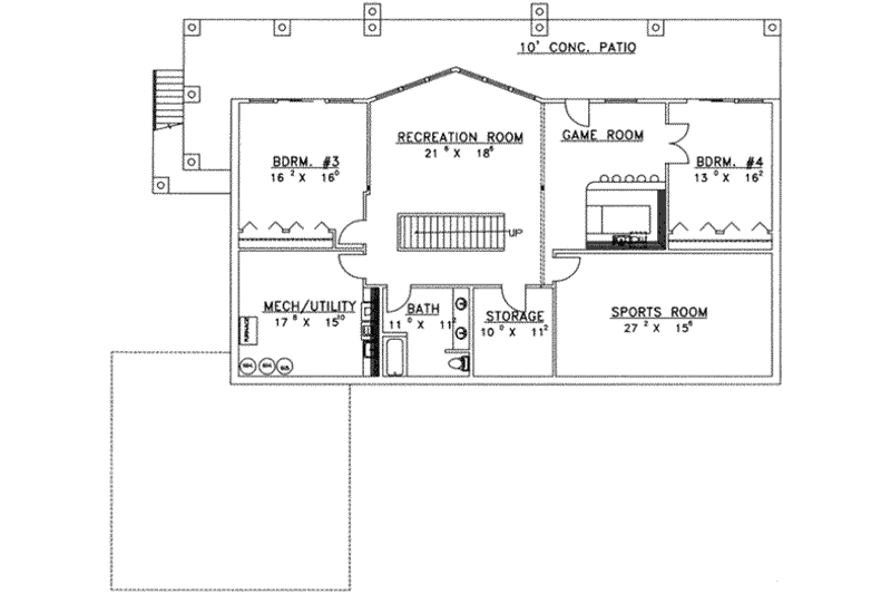 Home Plan - Floor Plan - Lower Floor for Modern House Plan #117-438 - 4 bed, 3 bath